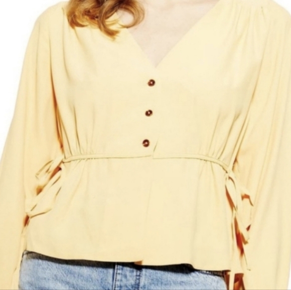 Topshop butter yellow button down shirt with waist tie bows women's size 2 - Picture 16 of 16